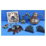 Brass Ship Bookends 4", Copper Trivet 6x6,