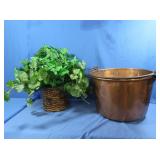 Antique Cooper Kettle/W Iron Handle & Ivy