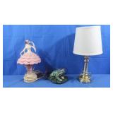 3 Lamps-Stained Glass Frog, Dancer, Metal