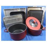 Cook/Bakeware-2 Tfal Sauce Pots, Jelly Roll Pans