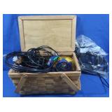 Wicker Basket w/AV Cables, Logitech Mouse,