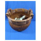 Woven Basket w/Wooden Accents 12Wx13"H, 5 Dejavu