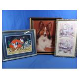 2 Framed Artwork-Dogs & Carriage 20x17"- Signed,