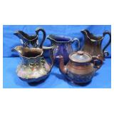 Antique Copper Luster Pieces, Cobalt Painted