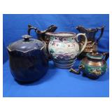 Antique Copper Luster Pieces, Cobalt Painted