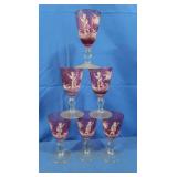 7 Vintage Ruby Flash, Mary Gregory Etched Glasses