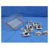 Metal Bunny Napkin Rings, Glass Baking Dish