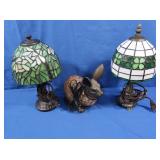Stained Glass Small Table Lamps, Brass & Pink