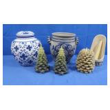 Tan/Blue Pottery, Candles & more