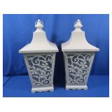 2 Cream Colored Metal Lanterns