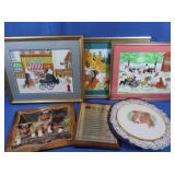 3 Signed Watercolors, Puppy Picture, Poem on