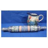 Unikat Handmade Polish Pottery Pitcher & Rolling