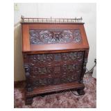 Carved Antique Drop Front Writing Desk w/Ornately