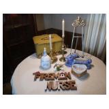 Longaberger Basket, Brass Candlesticks, Brass