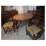 Wooden Round Table w/4 Woven & Wood Chairs 42" rd