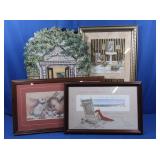 Wall Plaque 25x17" & 3 Framed Artwork