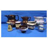 Antique Copper Luster Bowls, Pitchers