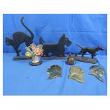 Cast Iron Cat Bookends, Bell, Floral Bookend &