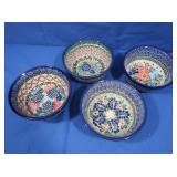 Unikat Handmade Polish Pottery-4 Bowls Stamped