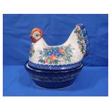 Unikat Handmade Kalich Polich Pottery Hen on Nest