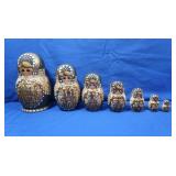 Set of 7 Russian Nesting Dolls-Burned Wood,