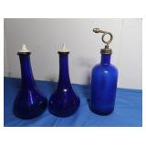 Cobalt Blue Glass Oil & Vinegar Bottles, Larvex
