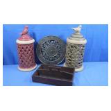 2 Flameless Candle Lanterns, Wood Tray, Clock