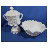 Westmoreland Glass Milk Glass Fruit Bowl & Milk
