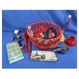 Basket w/Vintage Kitchen Items