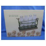 Glass Bottles Set w/Metal Holder