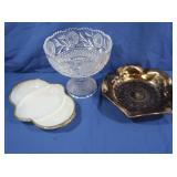 Crystal Pedistal Fruit Bowl, Stangl Black Gold