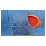 Red Wicker Basket 22x16", Blue Wicker Picnic