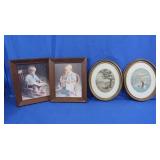 2 Framed Prints 12x10", 2 Oval Framed Paint on