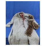 Fonte 30% Wool Long Coat-sz L, Faux Leopard Stole