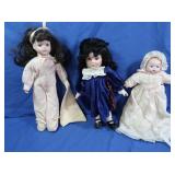 3 Porcelain & Cloth Baby Dolls