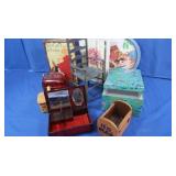 2 "Book" Storage Boxes, Doll/Chair, Wicker Basket