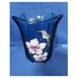 Glass Pot w/Hummingbird on front 7x5"