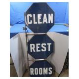 Vintage Metal Clean Restrooms Sign 54.5Hx19