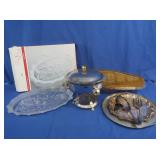 Crystal Oval Canape 17", Chaffing Dish, Silver