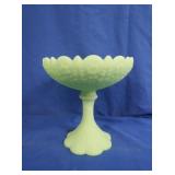 Fenton Green Glass Pedestal Fruit Bowl