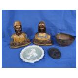 Pompeian Bronze Bookends, Vintage Brass Bowls,