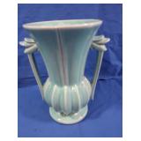 Vintage McCoy Double Handled Aqua Vase 1940s
