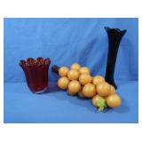 Red Glass Vase, Black Glass Vase, Grape Decor