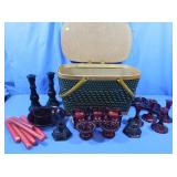 Red Glass, Picnic Basket, Candles