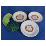 Vintage Green Cabbage Leaf Bowl, Lid, Serving