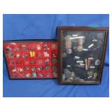 2 Shadow Boxes w/Miniatures, Charms, Medals &