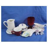 Fenton Ruby Thumbprint Goblet, Cups, Saucers &