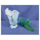 Vintage Fenton Sky Blue Slag Glass Handkerchief