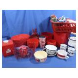 Enamelware Canister & Dishes, Red Plasticware &