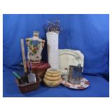 Antique Papoco Platter, Baskets, Ladybug Stool &